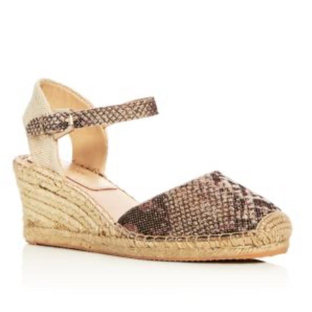 Botkier Elia Size 10 Glitter Snake-Print Ankle Strap Espadrille Wedge Sandals
